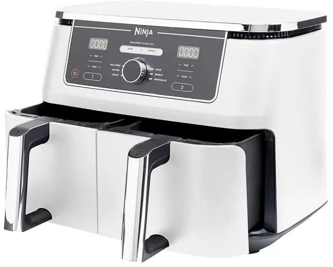 Двоен фритюрник с горещ въздух Ninja AF400EUWH, 2470W, 9.5 л, 6 програми, 40-240 C, Независими зони, Бял
