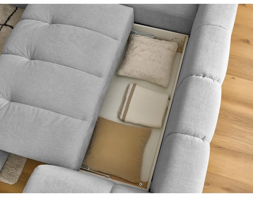 Светлосив сгъваем/с място за съхранение ъглов диван (ляв ъгъл/L форма) Fuji – Bobochic Paris