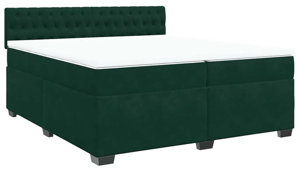 3286411 vidaXL Боксспринг легло с матрак, тъмнозелено, 200x200 см, кадифе