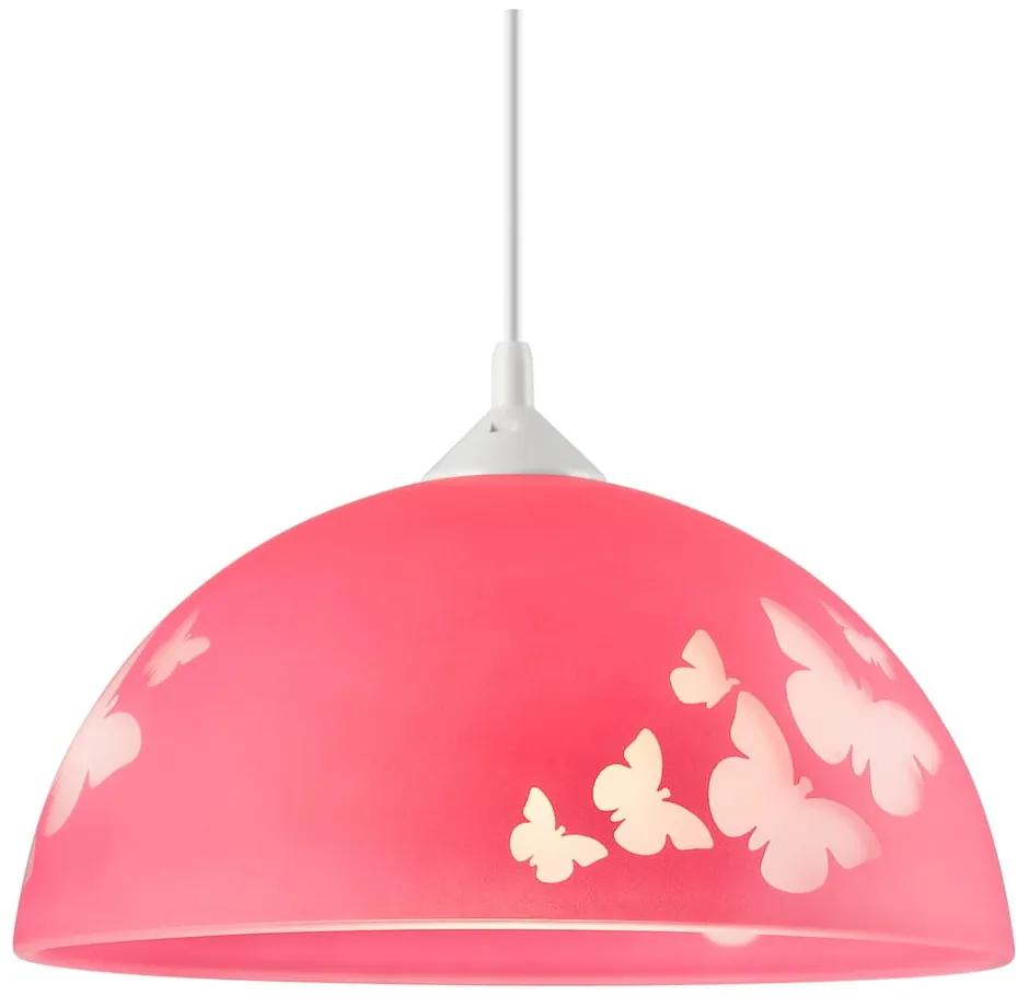 Розова детска лампа със стъклен абажур ø 30 cm Mariposa - LAMKUR