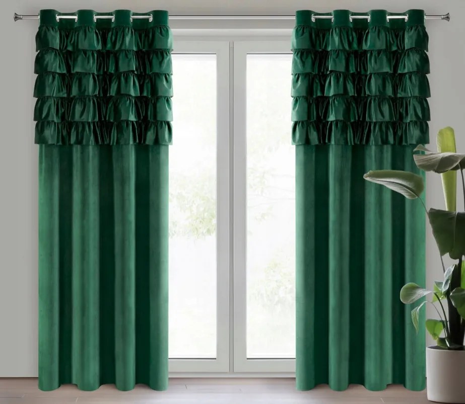 Елегантна кадифена завеса, украсена с волан - изумрудено зелено Ширина: 140 см | Дължина: 270 см