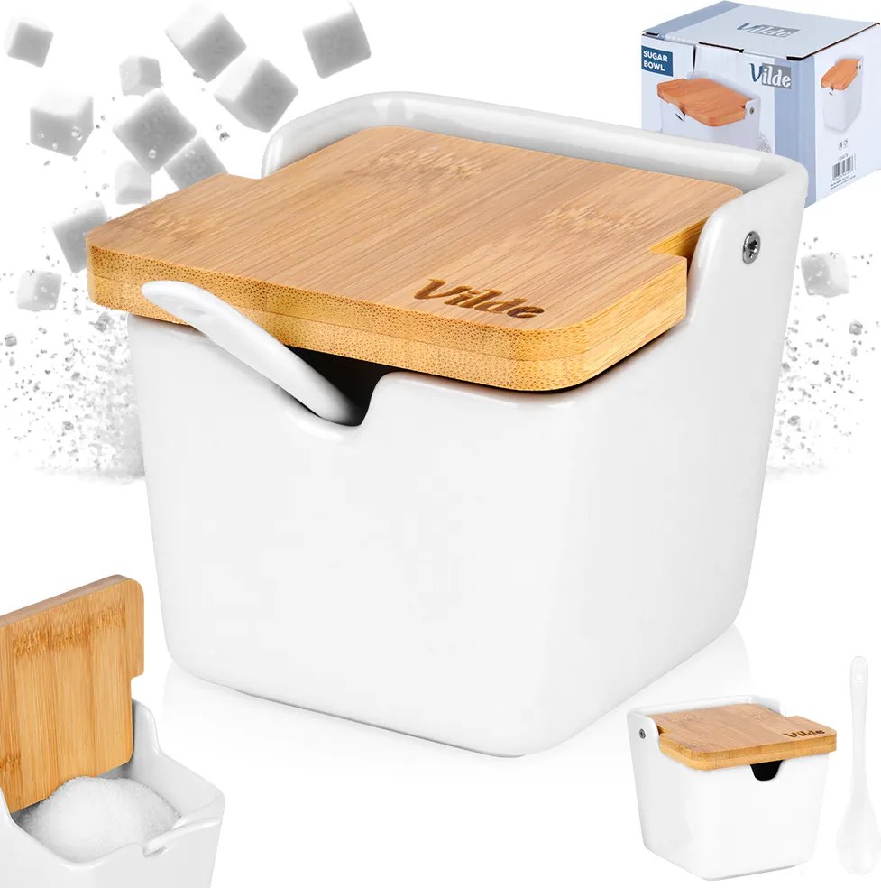 Керамична захарница с бамбуков капак и лъжичка 250мл