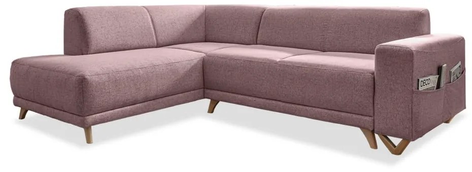 Розов разтегателен/с място за съхранение ъглов диван (ляв ъгъл/L форма) Classy Sophie – Miuform