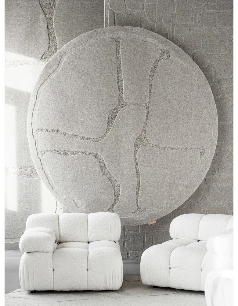 Светлосив вълнен кръгъл килим ø 200 cm Morphic Organica – Agnella