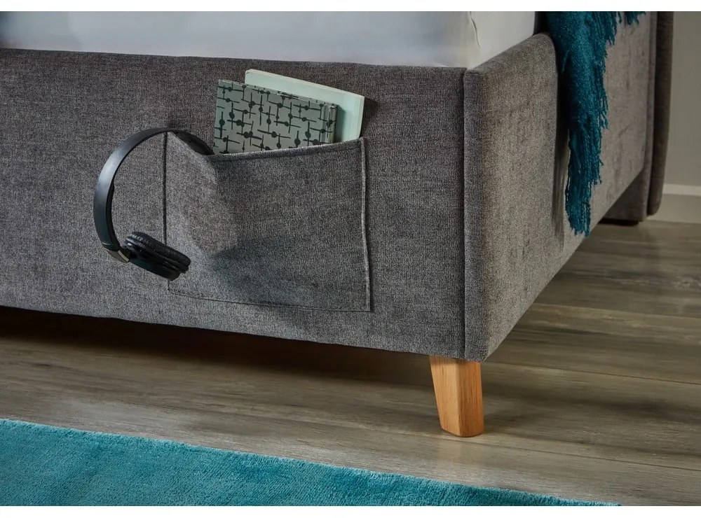 Сиво тапицирано ъглово детско легло 120x200 cm без ламелно дъно Fun – Meise Möbel