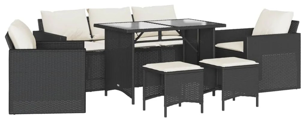 3213548 vidaXL Градински диван с възглавници, 6 части, черен, полиратан
