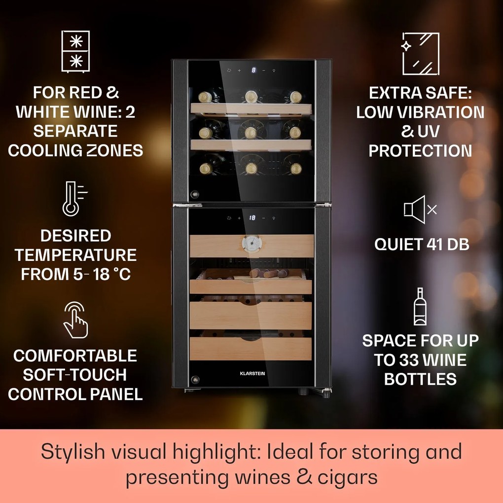 Klarstein El Dorado 89, хумидор и охладител за вино, сензорен екран, 89 литра, LED
