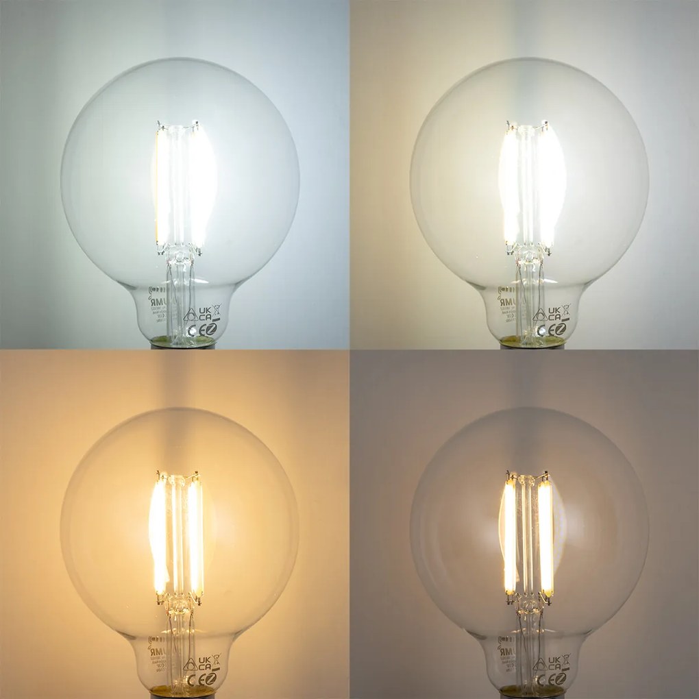 Интелигентна димируема LED крушка E27 G95 прозрачна 7W 806lm 2700-6500K