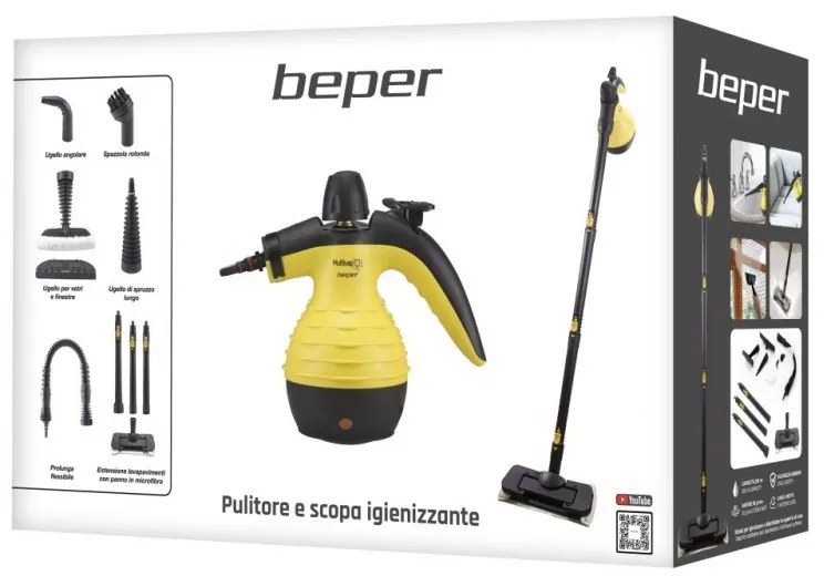 Разопакован: Парочистачка Beper P202VAL001 10в1, 3.2 бара, 1050W, 0.35 l, Аксесоари, Черен/жълт