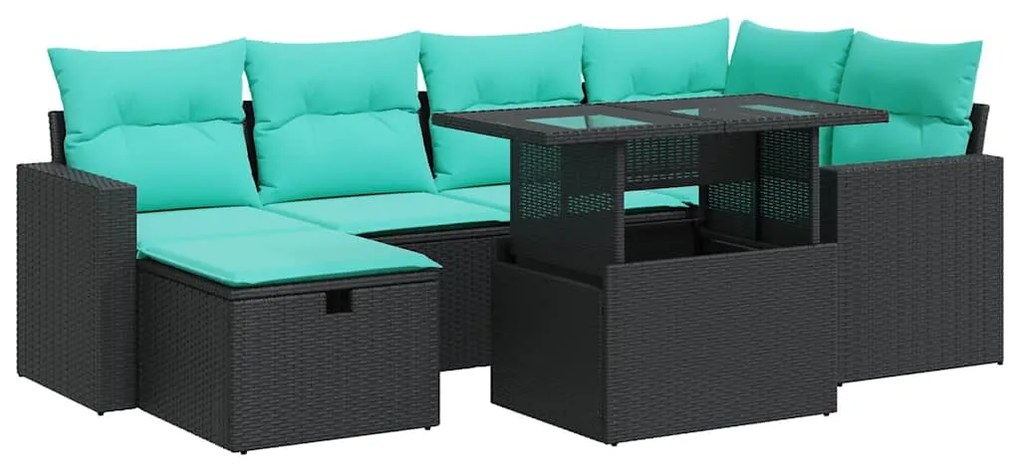 3327817 vidaXL Градински диван с възглавници, 7 части, сив полиратан акация