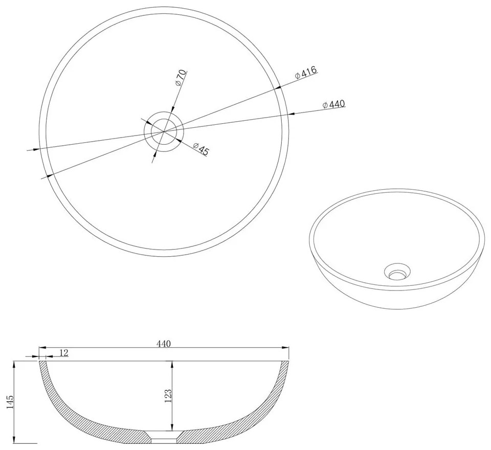 Тъмносива бетонна кръгла мивка ø 44 cm Turf – Sapho