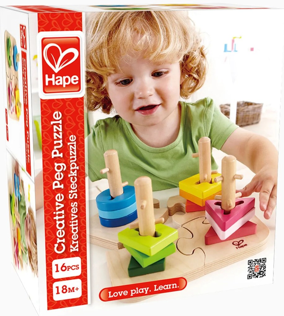 Hape - Дървен пъзел с фигури за нанизване