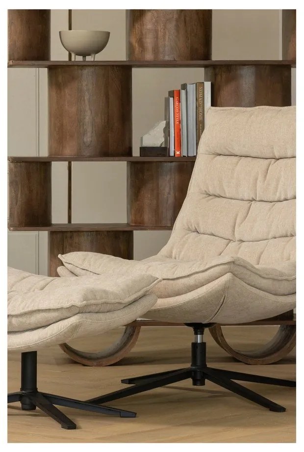 Въртящ се шенилов фотьойл с табуретка в естествен цвят Kube – WOOOD