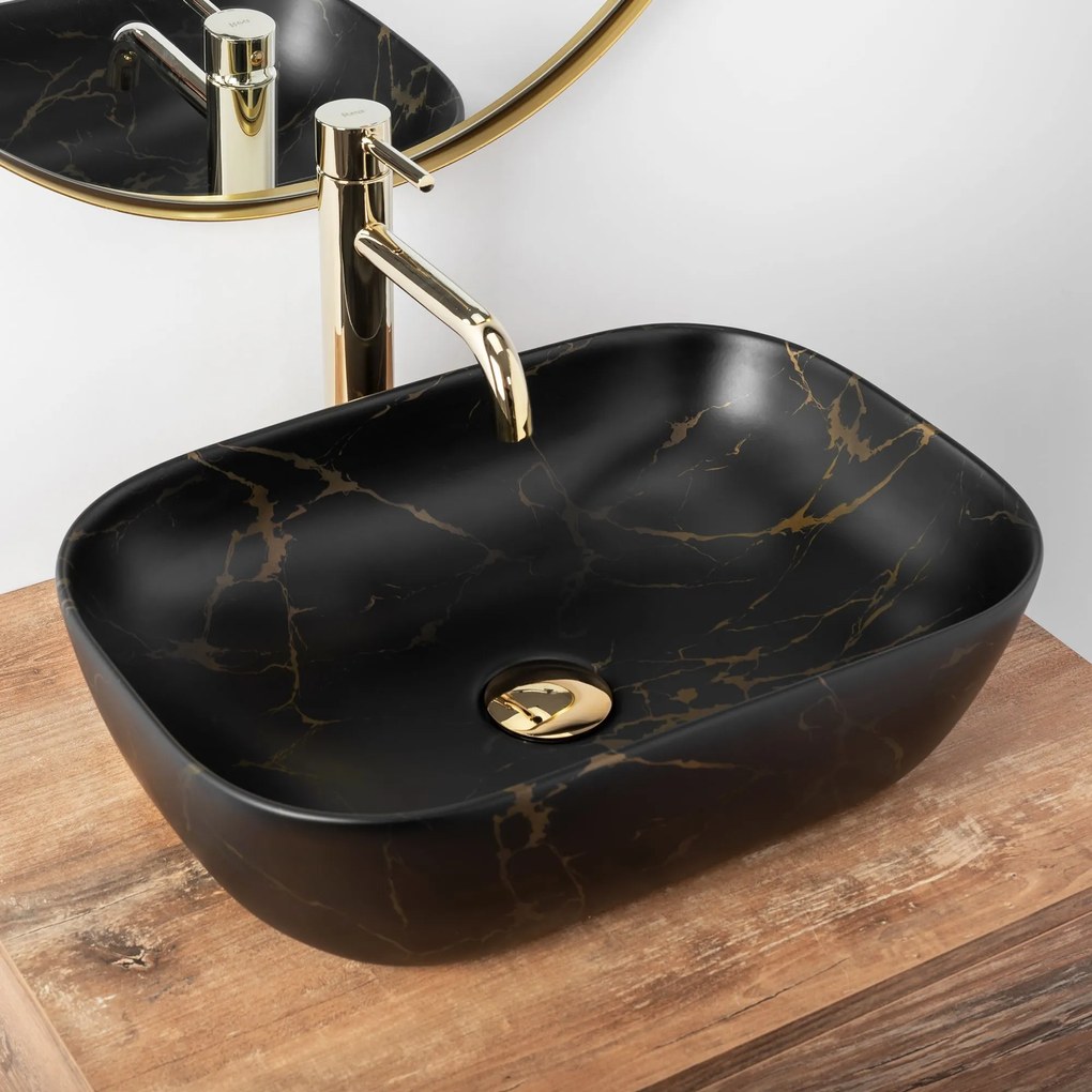 Умивалник за плот Rea Belinda Black Marble Mat