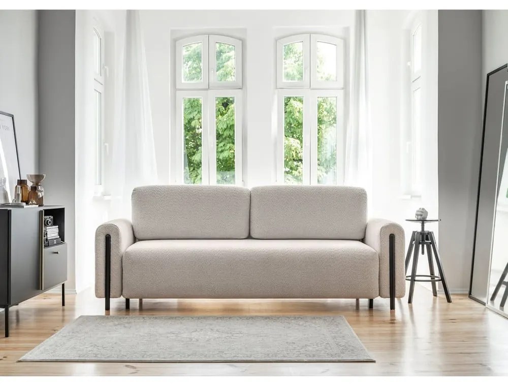 Бежов сгъваем/с място за съхранение диван от прежда с примки от букле 244 cm Arcadova – ELTAP