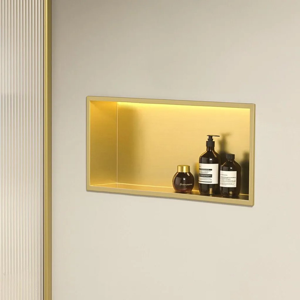 Вграден рафт за баня LED 30x60 brush gold