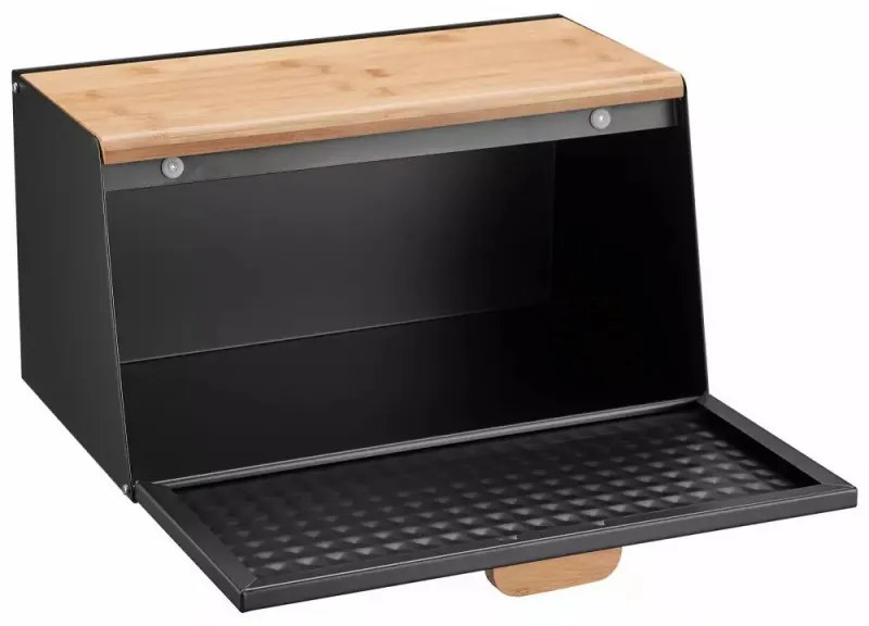 Кутия за хляб Klausberg KB 7467, 35.5 см, Стомана, Бамбук, Горен и преден капак, Черен