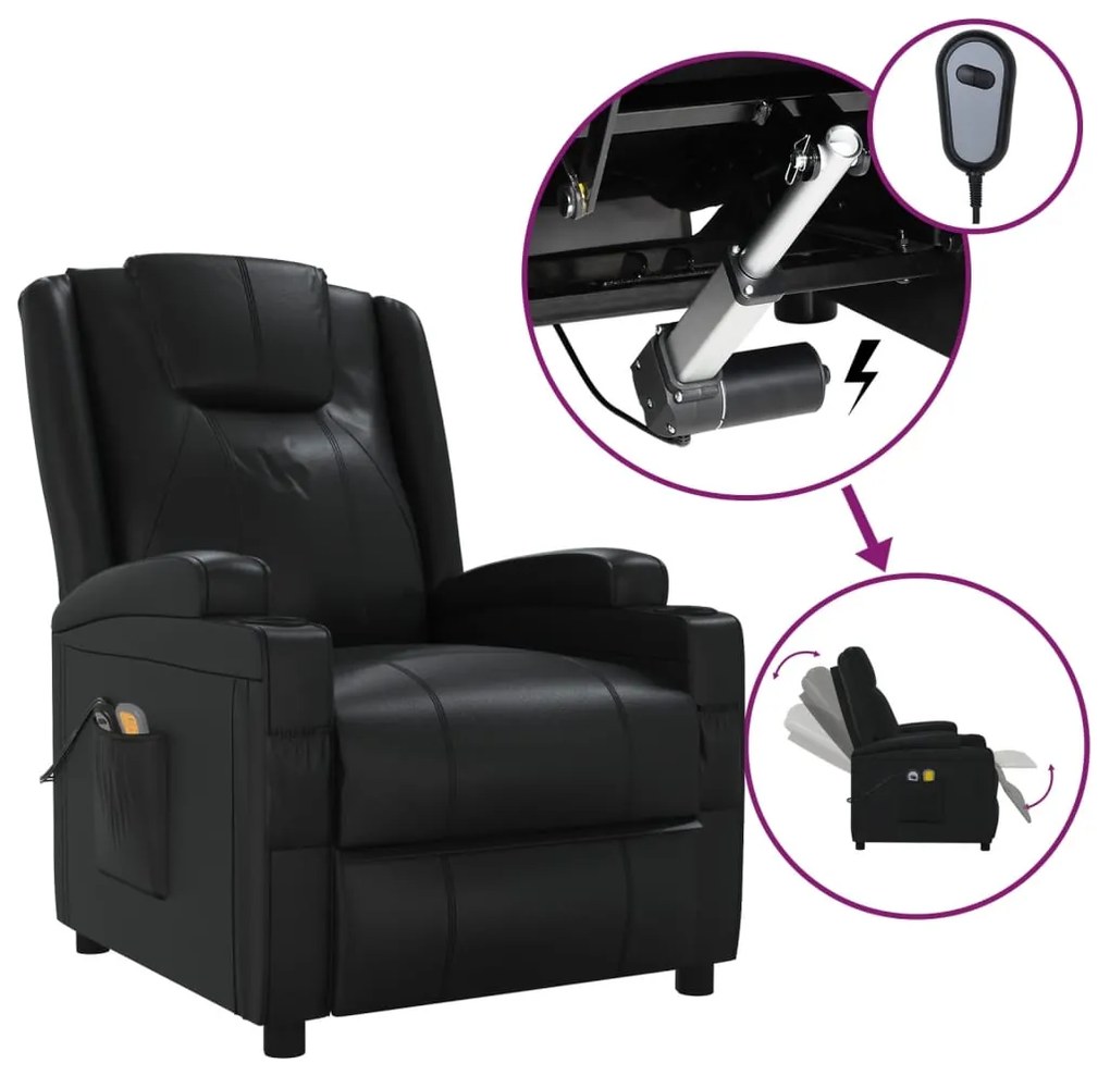 3073795 vidaXL Електрически масажен стол, черен, изкуствена кожа