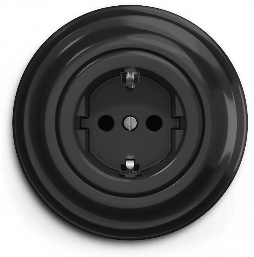 Kliklap - Ретро стенен контакт с рамка SCHUKO 230V/16A, черен