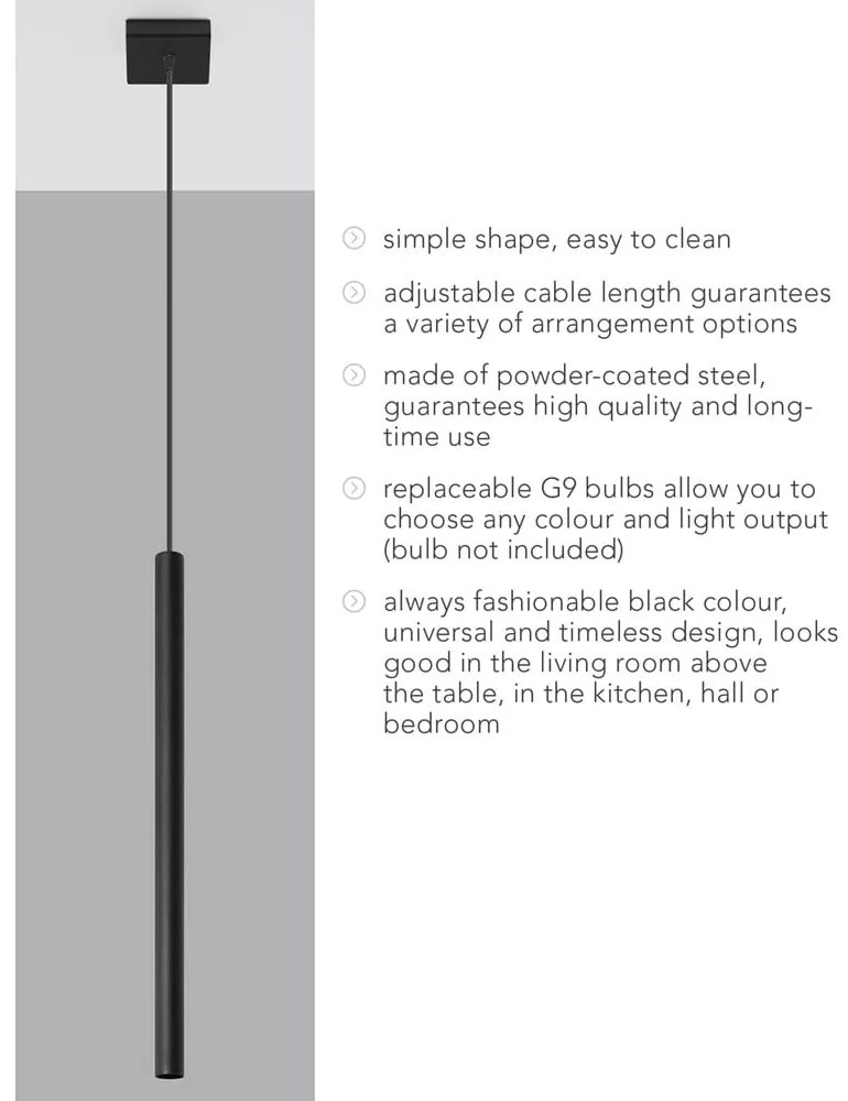 Черно висящо осветително тяло Единично Fideus - Sollux