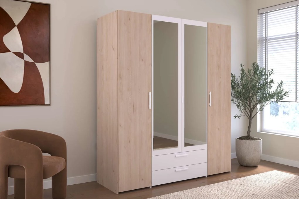 Гардероб Dorm 4-door с огледало-Сонома - бял