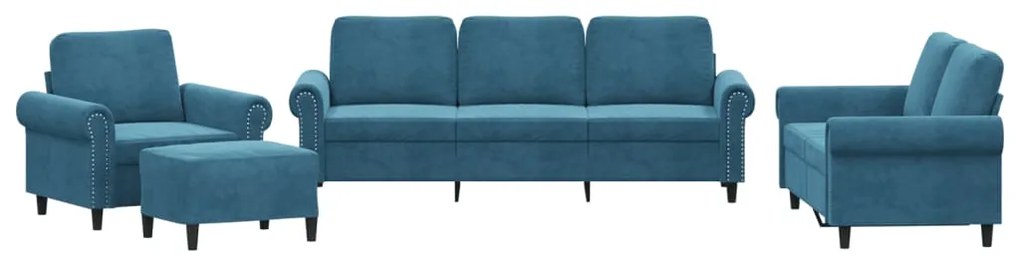 3202189 vidaXL Комплект дивани от 4 части с възглавници, син, кадифе