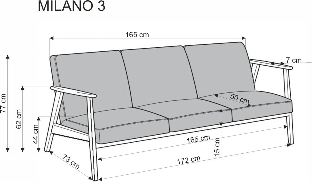 Триместен диван Mila-Сиво