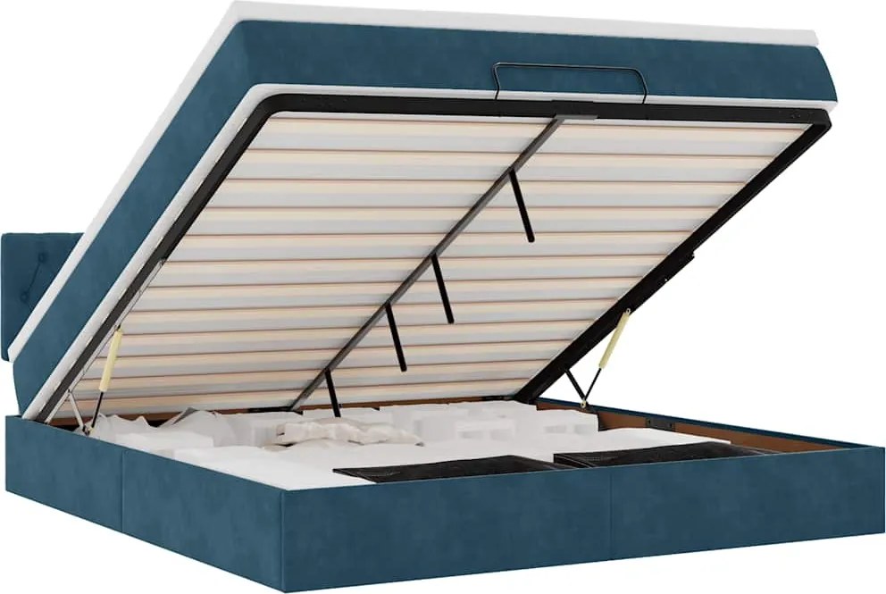 3312714 vidaXL Османска легло с матрак и LED, тъмносиньо, 180x200 см, кадифе