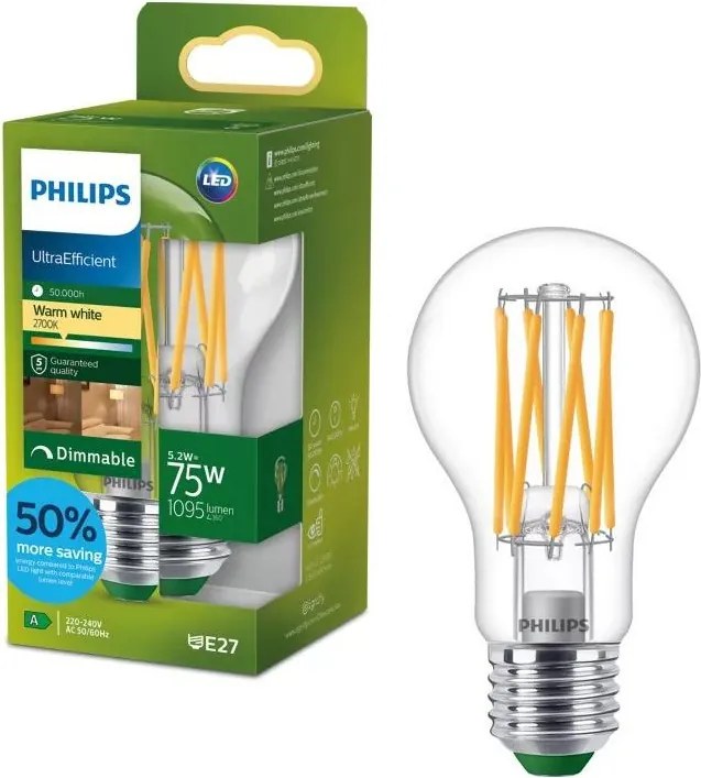 LED димируема крушка ULTRAEFFICIENT VINTAGE Philips A60 E27/5,2W/230V 2700K