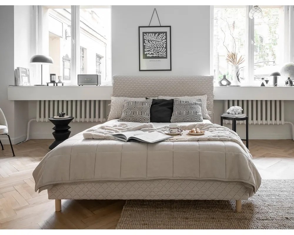 Бежово тапицирано двойно легло и решетка 180x200 cm Sleepy Luna - Miuform