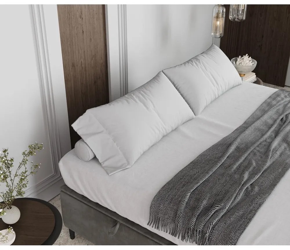 Светлосиво тапицирано двойно легло с място за съхранение 200x200 cm Tate – Maison de Rêve