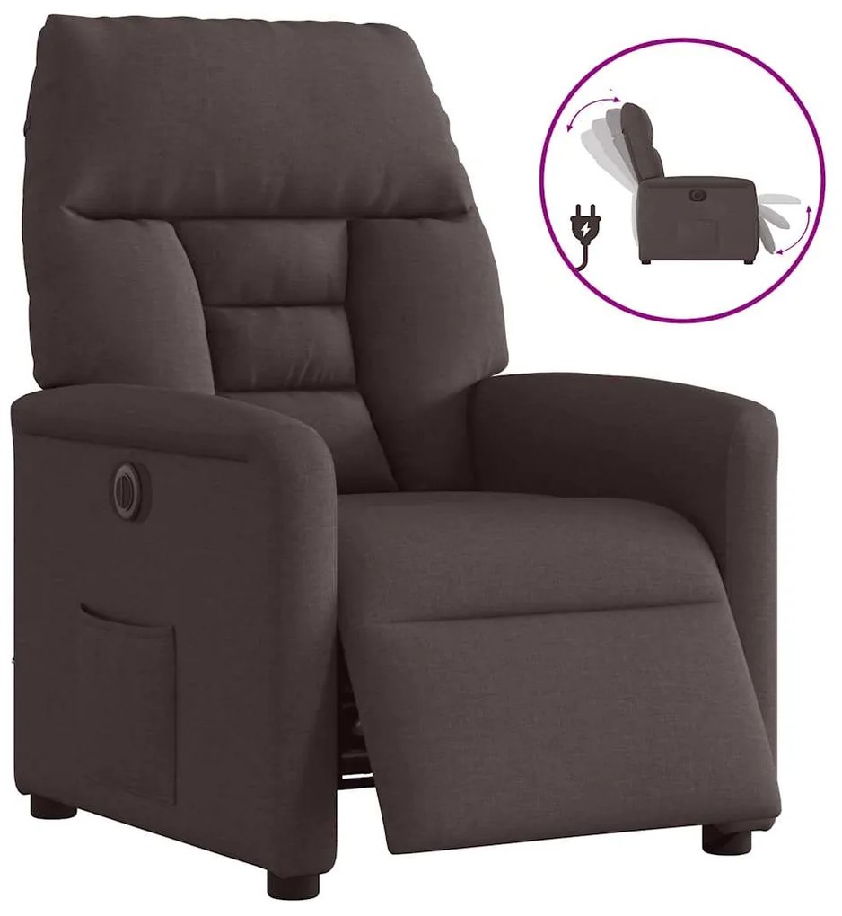 3303017 vidaXL Електрически реклайнер стол, тъмнокафяв, текстил