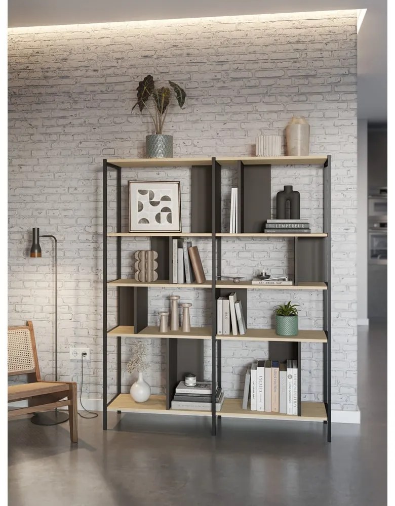 Етажерка за книги в дъбов декор в черно-натурален цвят 144x175 cm Alabama - Marckeric