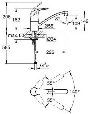 СМЕСИТЕЛ ЗА УМИВАЛНИК GROHE EUROECO ~32750000