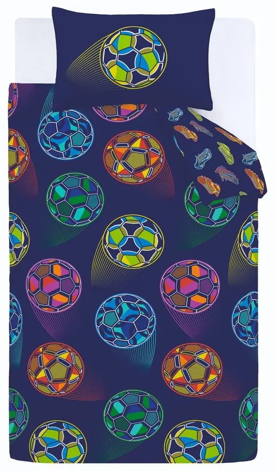 Синьо двойно детско спално бельо 200x200 cm Bright Football – Catherine Lansfield