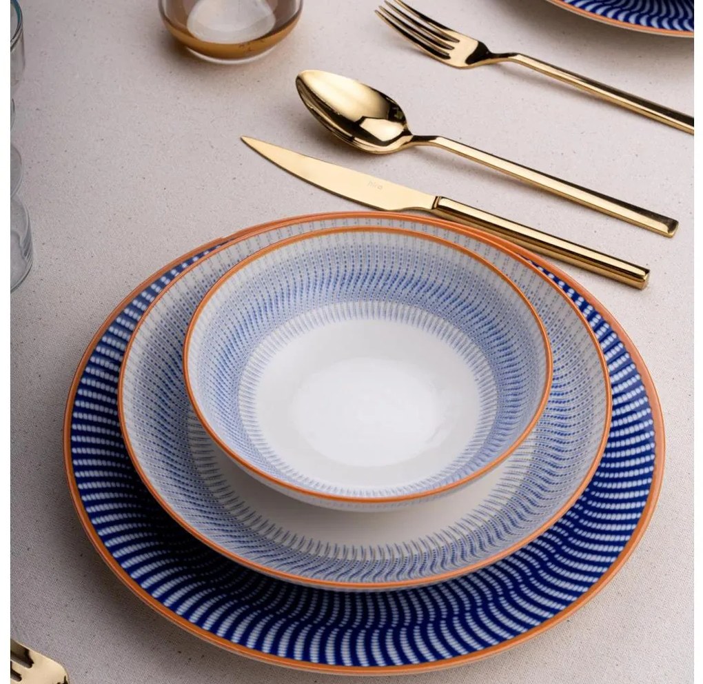 Комплект за хранене 24 части син/оранжев/порцелан