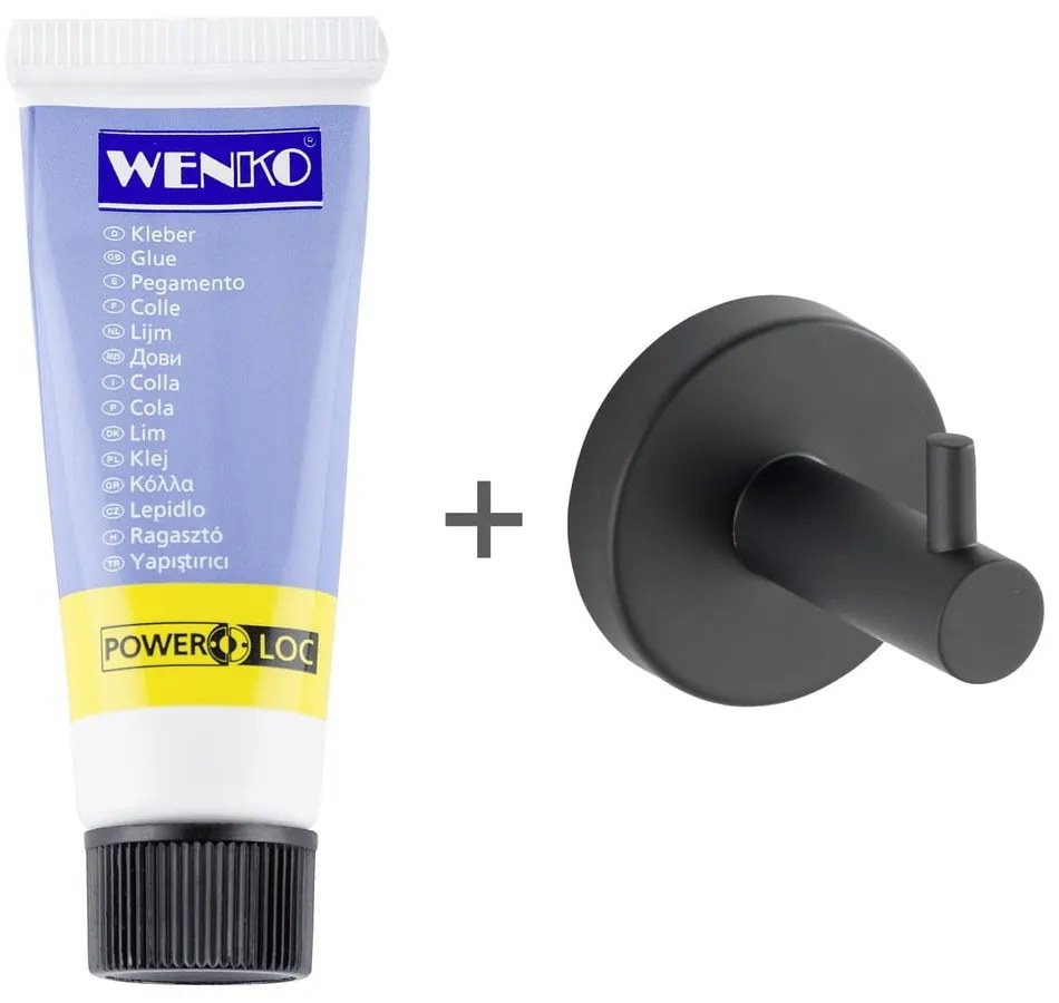 Матово черно самозалепваща кука от неръждаема стомана Bosio – Wenko