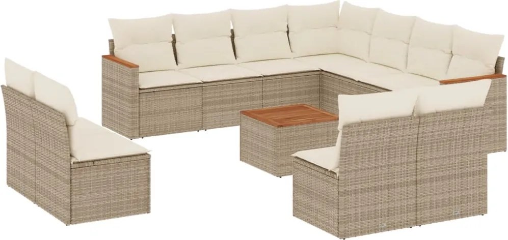 3258495 vidaXL Градински диван с възглавници, 12 части, бежов полиратан