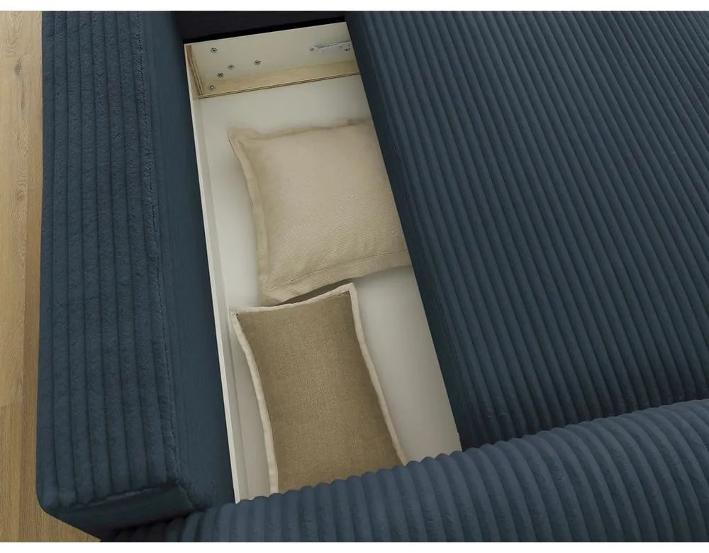 Тъмносин разтегателен ъглов диван от рипсено кадифе (десен ъгъл) Lucien – Bobochic Paris