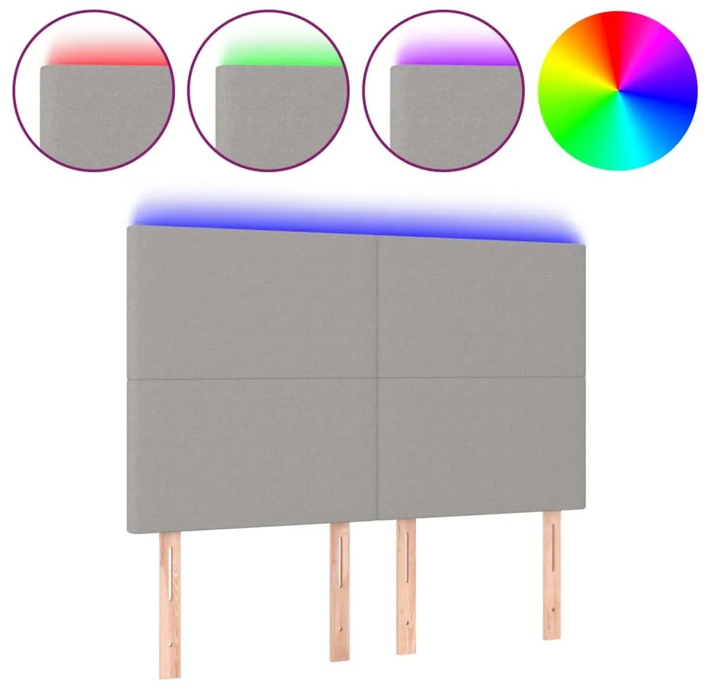 3122142 vidaXL LED горна табла за легло, светлосива, 144x5x118/128 см, плат