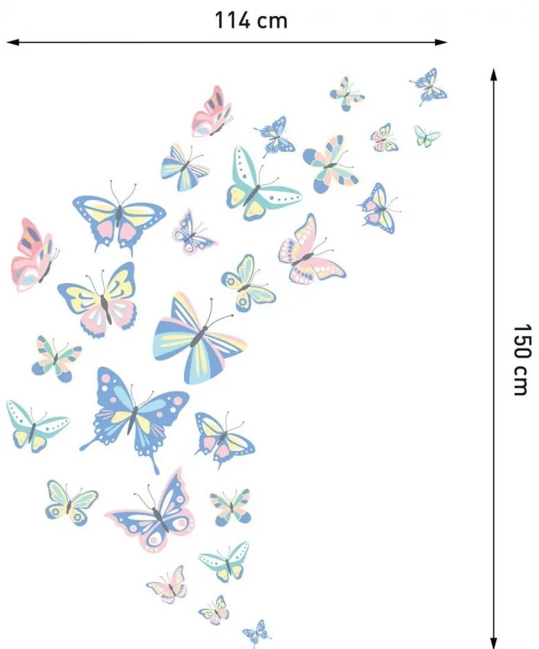 Стикер за стена с пеперуди в красиви пастелни цветове 114 x 150 cm