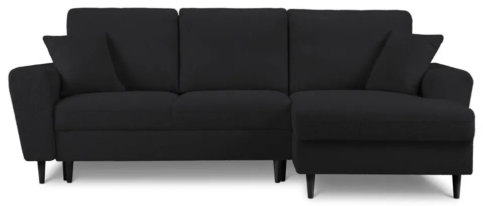 Черен разтегателен ъглов диван с място за съхранение от прежда с примки от букле (десен ъгъл) Kyoto – Cosmopolitan Design