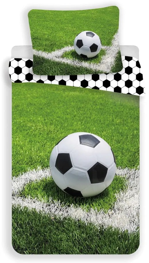 Зелено единично памучно детско спално бельо 140x200 cm Football – Jerry Fabrics