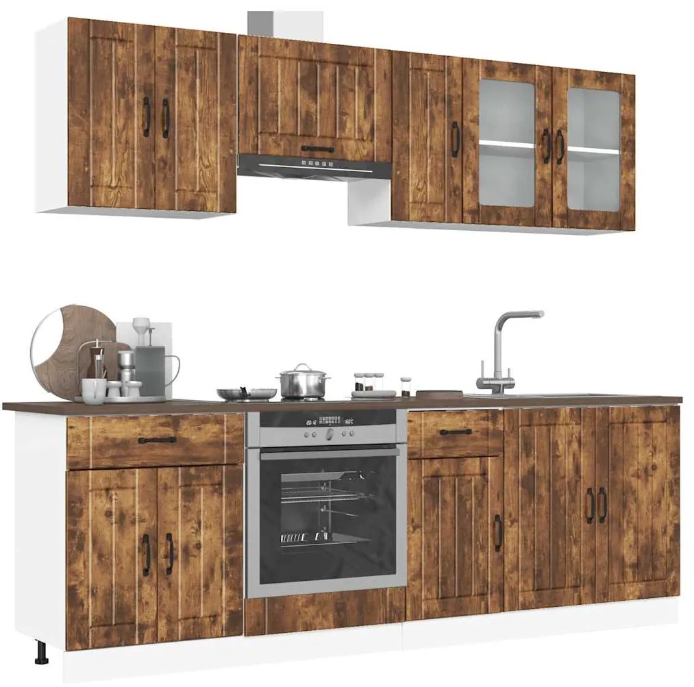 3314836 vidaXL Комплект кухненски шкафове от 8 части "Lucca" опушен дъб, инженерна дървесина