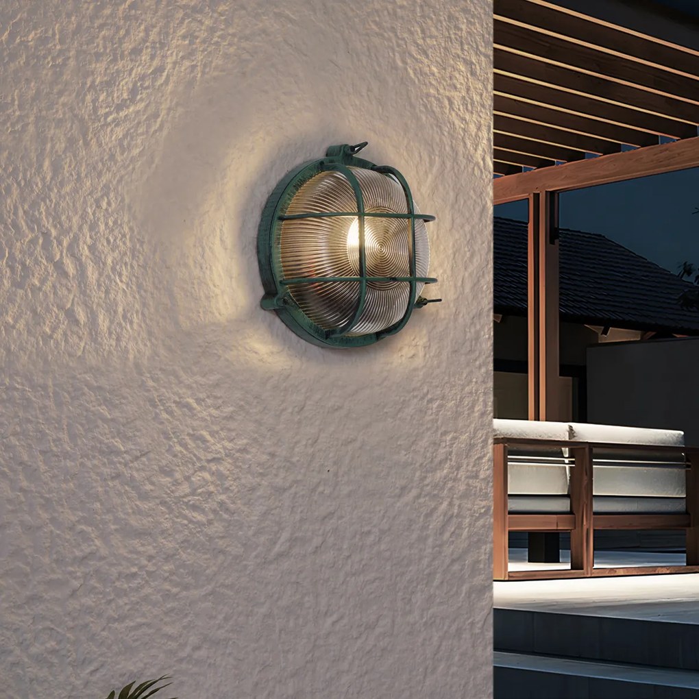 Външна стенна лампа зелена кръгла IP44 - Noutica