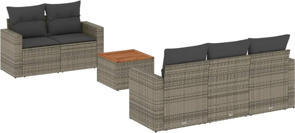 3256340 vidaXL Градински диван с възглавници, 6 части, полиратан, сив