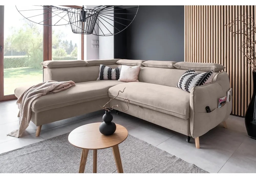 Бежов кадифен ъглов диван (ляв ъгъл) Sweet Harmony - Miuform