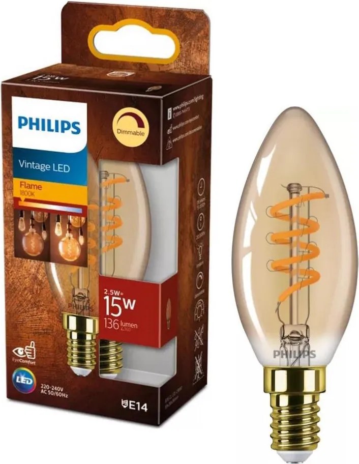 LED димируема винтидж крушка Philips E14/2,5W/230V 1800K