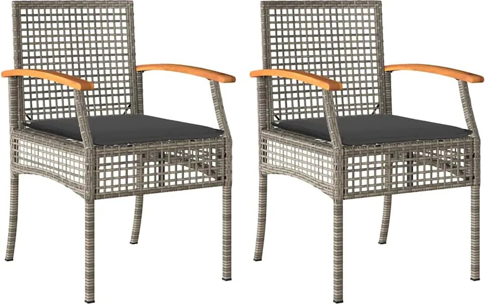 366248 vidaXL Градински столове с възглавници 2 бр сиви полиратан и акация