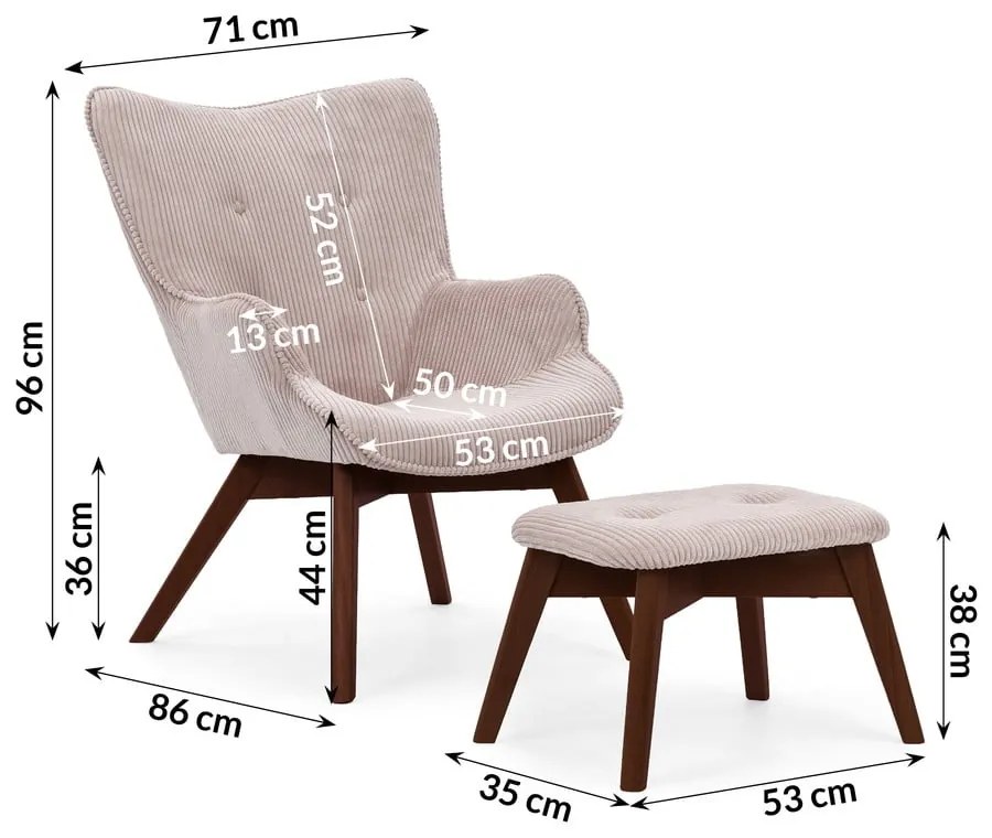 Светлорозов фотьойл с табуретка от рипсено кадифе Niko – Ropez